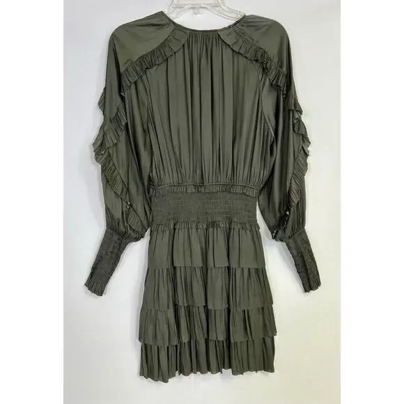 Ulla Johnson Soraya Dress Size Mini Long Sleeve Olive Green Sz 2